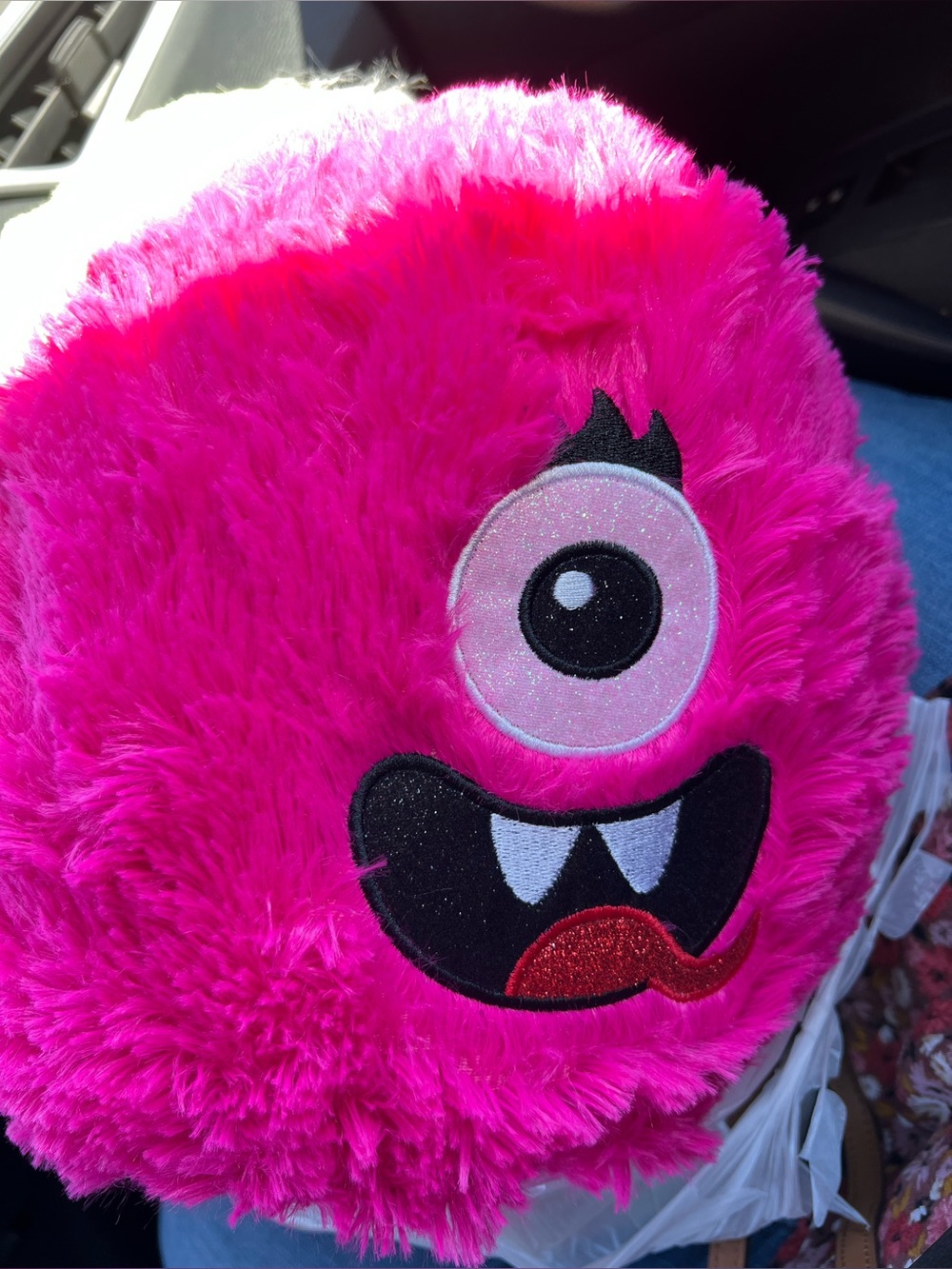 Fuzzy Hot Pink One-Eyed Monster Pillow